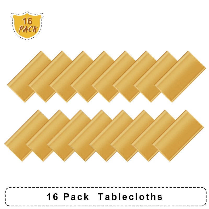 Moukeren 16 Pack Plastic Tablecloths Bulk 54 x 108 Inch Disposable Rectangle Table Covers Waterproof Party Table Cloths for Indoor or Outdoor Events Birthday Party Decor Supplies (Gold) - Image 3